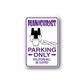 Manicurist parking only sticker with nail polish icons and text, purple border