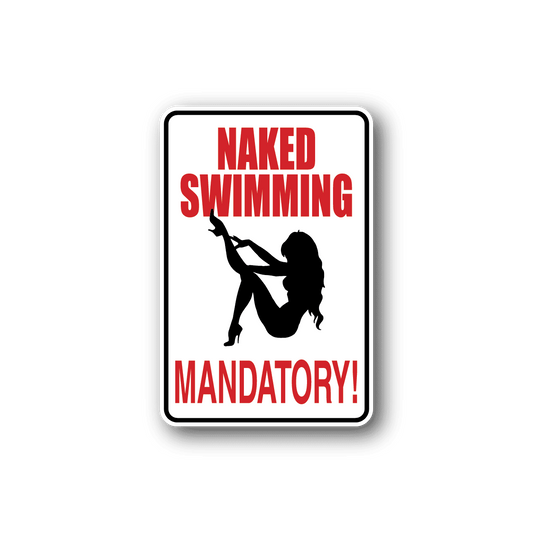 Image of Naked Swimming Mandatory Fun Sign Wall Decal - Vinyl Sticker - Car Sticker - Die Cut Sticker - CD124