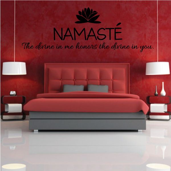 Namaste wall decal with black lotus and 'The divine in me honors the divine in you.'
