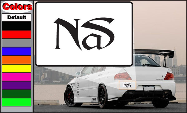 NAS decal sticker with black 'Nas' letters on white rectangle backing
