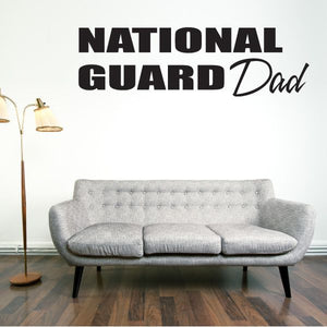National Guard Dad wall decal with bold block text and cursive 'Dad'.