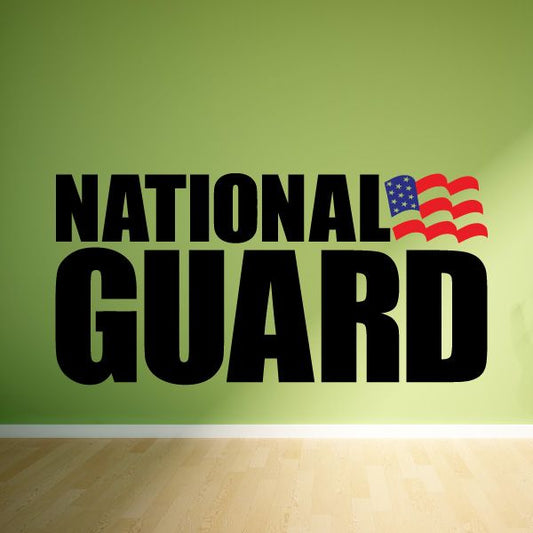 Image of National Guard with Flag Printed Die Cut Decal