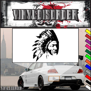 Native American chief headdress decal with black profile face graphic