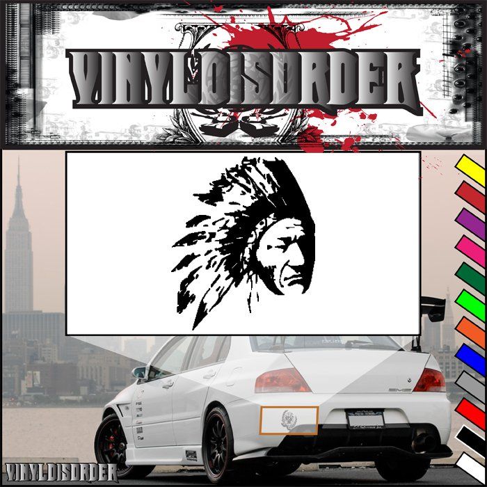 Native American chief headdress decal with black profile face graphic