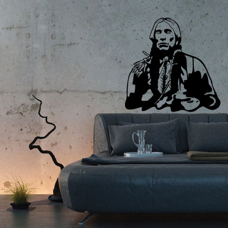 Native American wall decal: kneeling figure in a coat, hands folded.