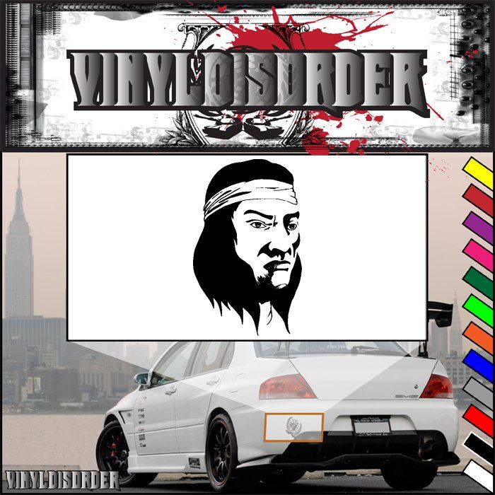 Native American headband decal with black-and-white face portrait