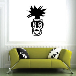Black Native-style mask wall decal with headdress and face design