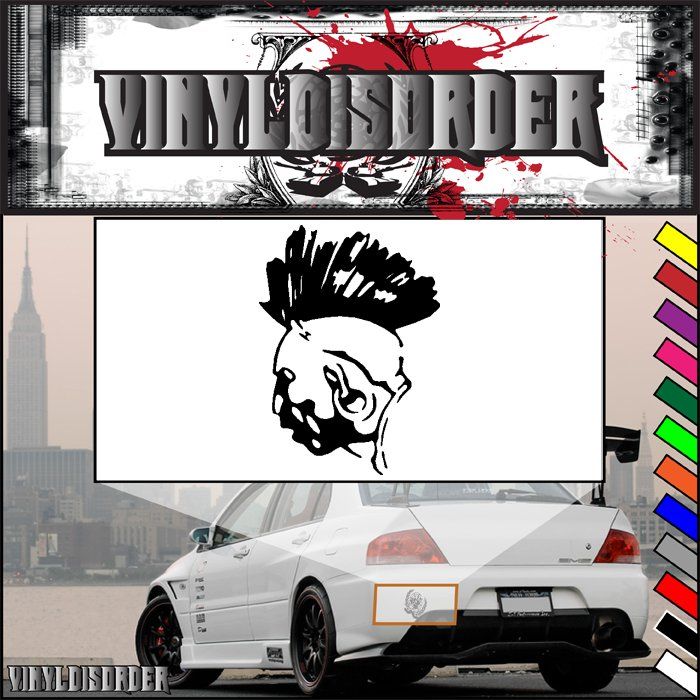 Mohawk warrior decal with black tribal headdress profile on white background