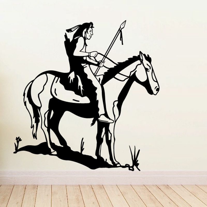 Silhouette Native American rider on horseback decal with raised spear