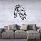 Native American wall decal, vinyl silhouette of feathered headdress skull, black outline