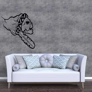 Black Native American profile wall decal with feathered headdress