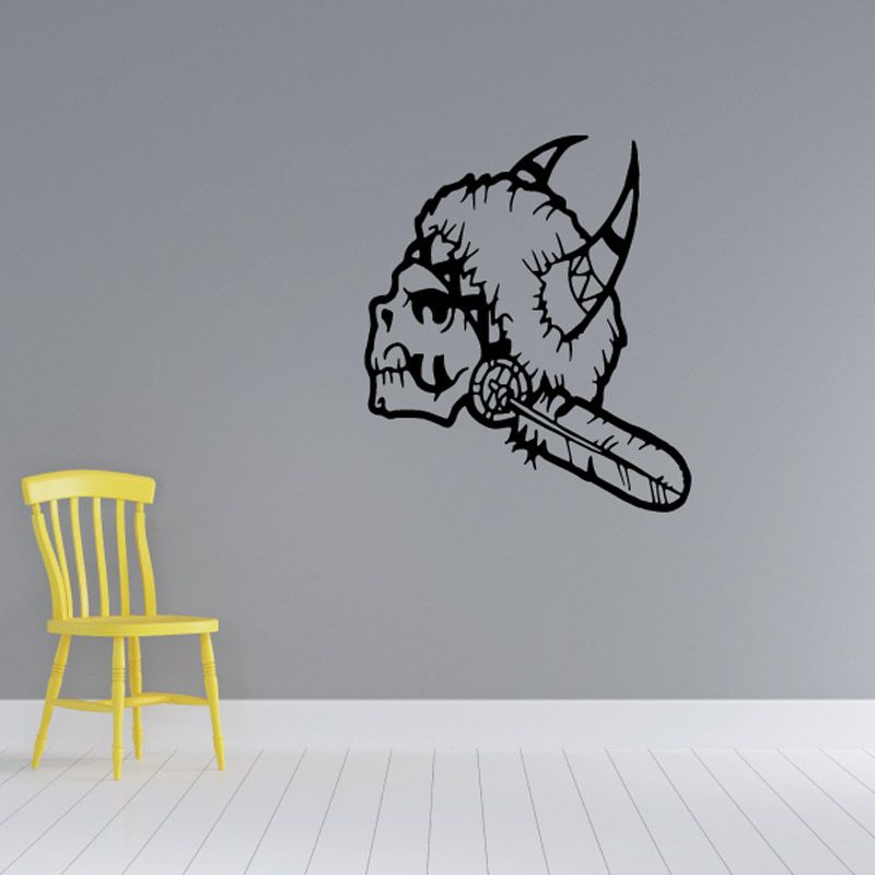 Native American wall decal vinyl of stylized Native man head with feather headdress