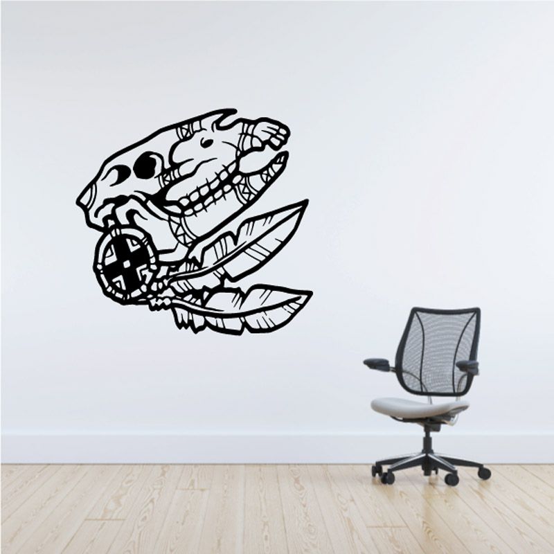 Native American wall decal, black tribal bird outline on a wall