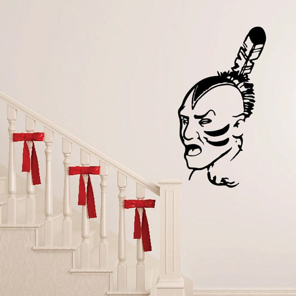 Warrior head decal with feathered headdress in black