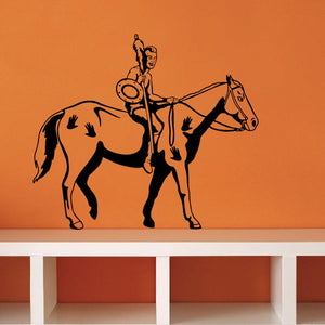 Warrior on horseback decal, black line art with detailed horse and rider.