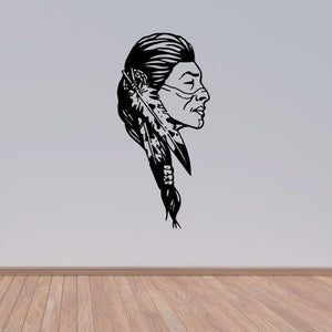 Native American headdress decal with feathered profile, black-and-white silhouette