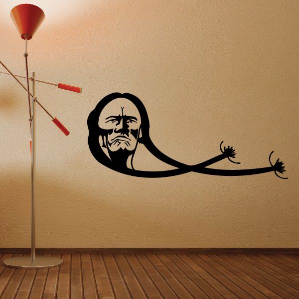 Native American braids wall decal, black circular face with long hair and outstretched hands