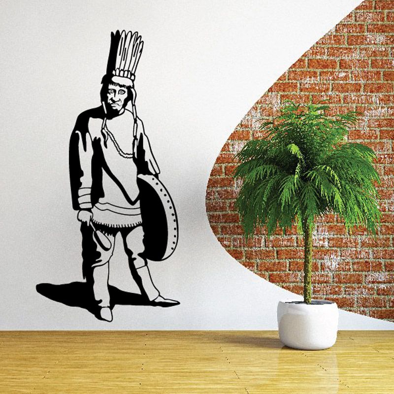 Native American drum wall decal with black silhouette figure holding a drum