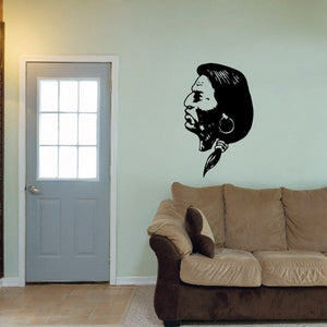 Native American head wall decal with earring, black silhouette