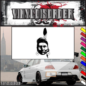 Native American single-feather decal with black portrait silhouette and feather