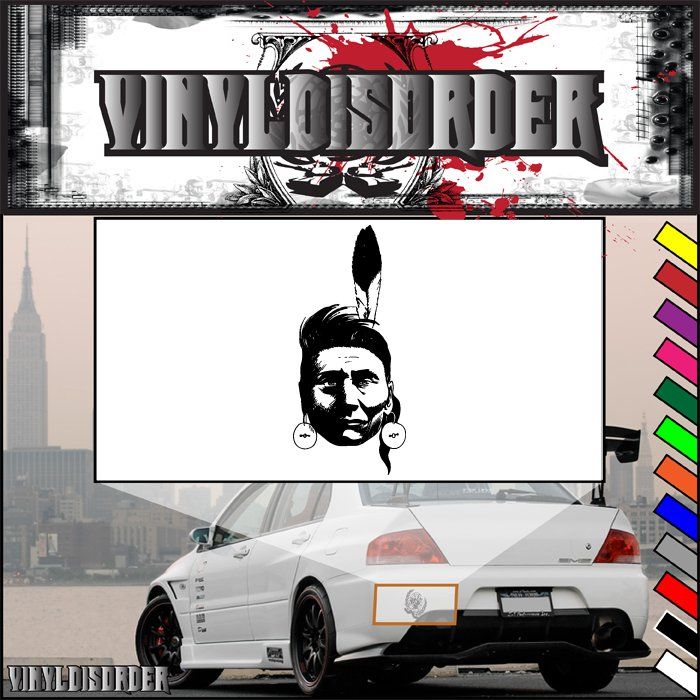 Native American single-feather decal with black portrait silhouette and feather