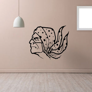 Native American profile wall decal with spotted bandana in black and tan