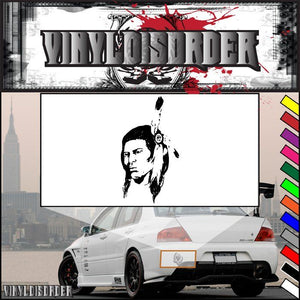 Triple feather Native American decal on vehicle door panel