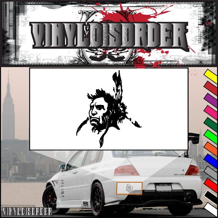 Native American wild feathers decal, black silhouette on white rectangular background