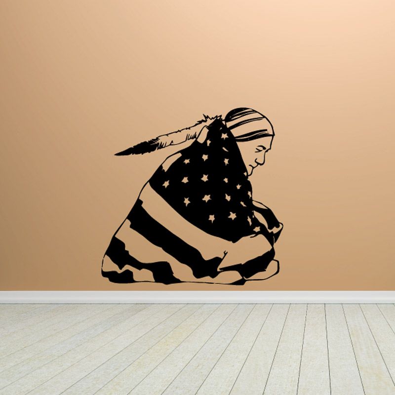 Image of Native American Wrapped in American Flag Decal