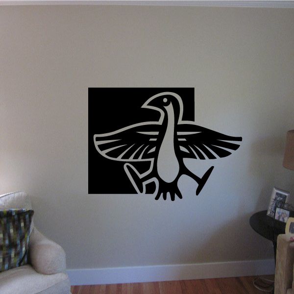Square wall decal with white outline native bird on black background