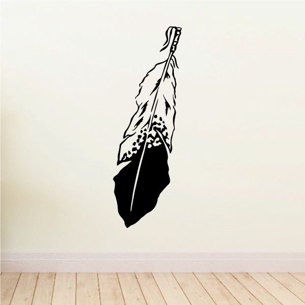 Bird feather wall decal, black feather outline design
