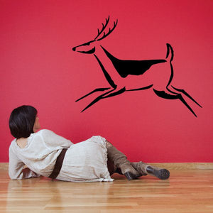 Black buck deer wall decal with extended antlers in side profile