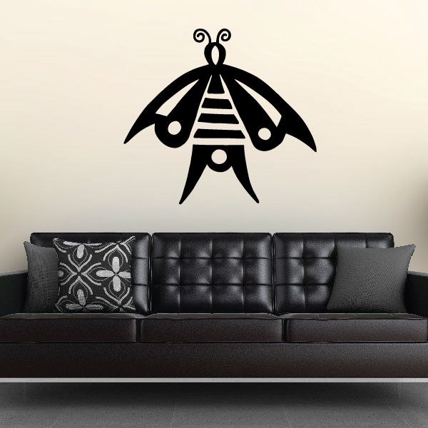 Black native butterfly wall decal with tribal pattern and dot accents