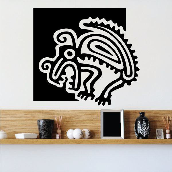Native lizard decal with white tribal line art on black square