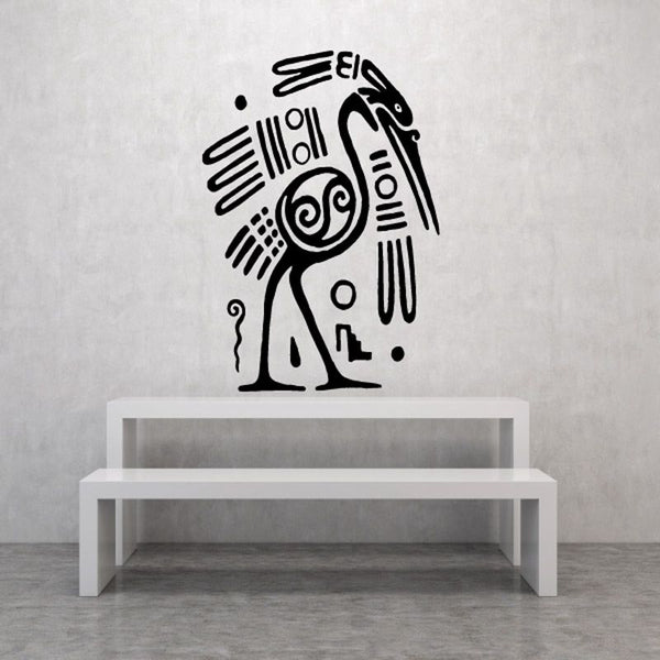Native heron symbol decal, black line art of a standing bird