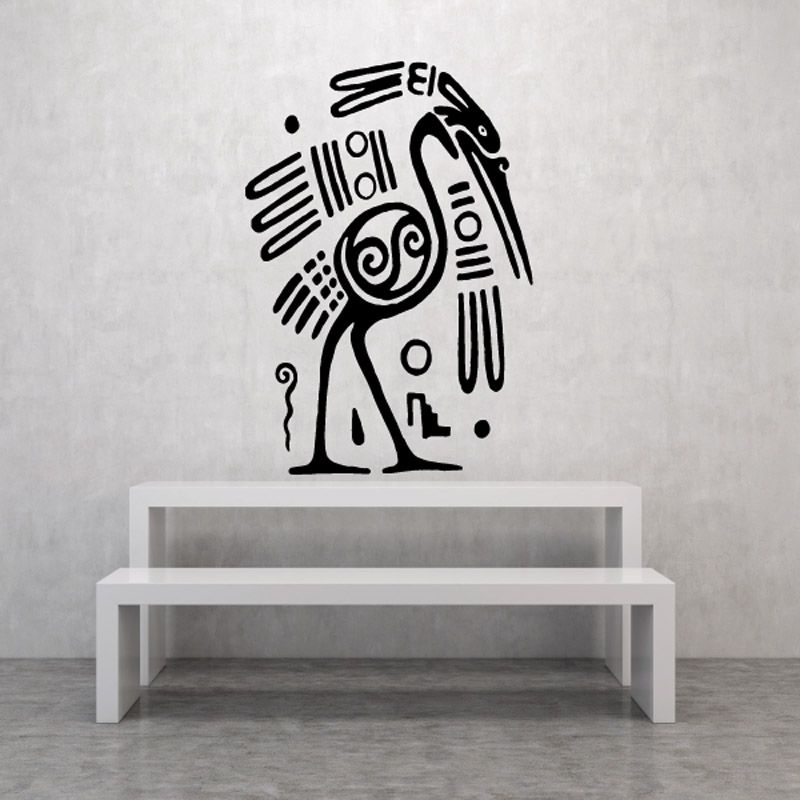 Native heron symbol decal, black line art of a standing bird