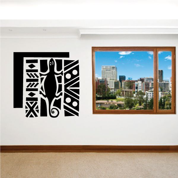 Lizard banner decal, black and white geometric tribal pattern