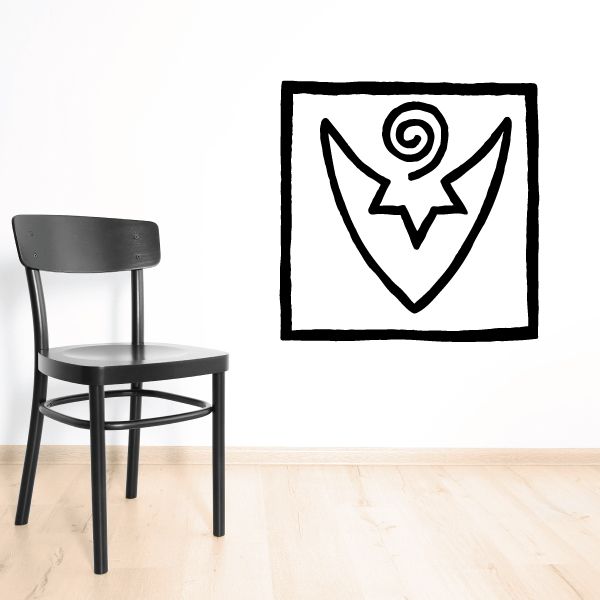 Rectangular native-style vinyl wall decal with black spiral and winged symbol