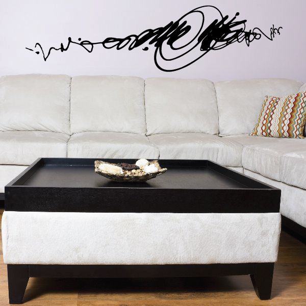 Native Southwestern vinyl wall decal with black cursive lettering and swirl graphic