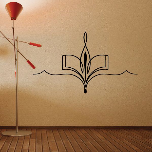 Southwestern wall decal vinyl with black stylized bird-feather cross and wave lines