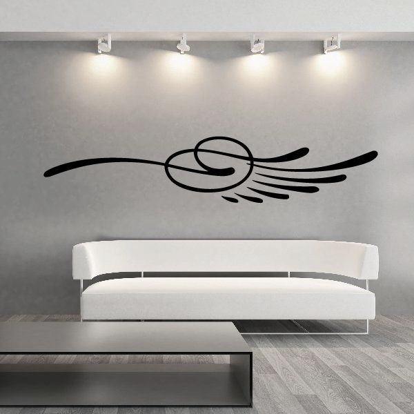 Black tribal bird wall decal vinyl with curved wings and swirl