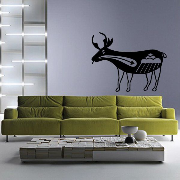 Black stag line-art wall decal with antlers and arrow accents