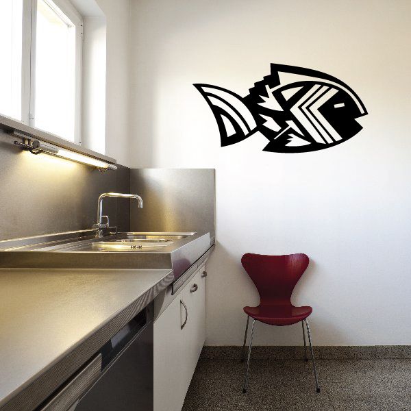 Fish decal wall sticker, black and white stylized fish design