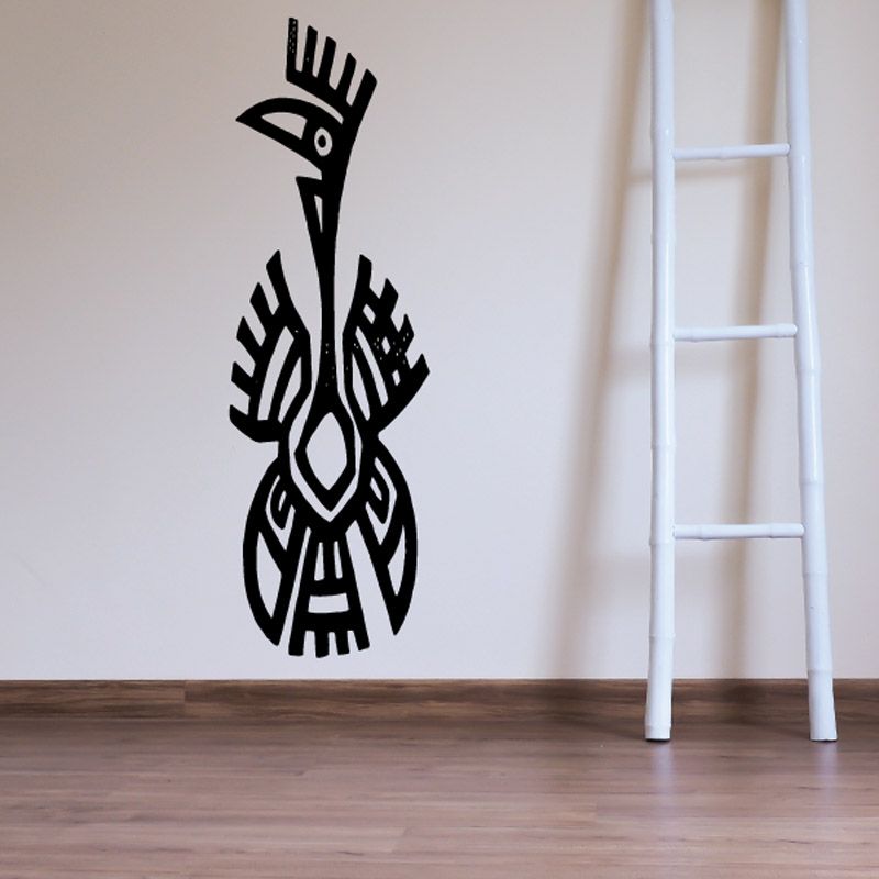 Ostrich decal wall sticker in black with detailed feather pattern