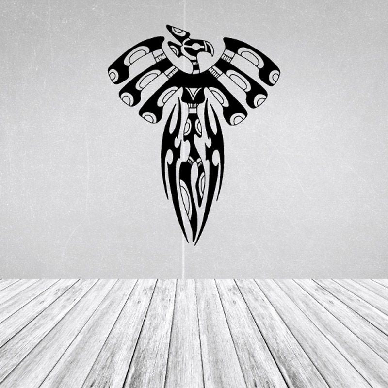 Soaring eagle decal with black-and-white tribal feather design