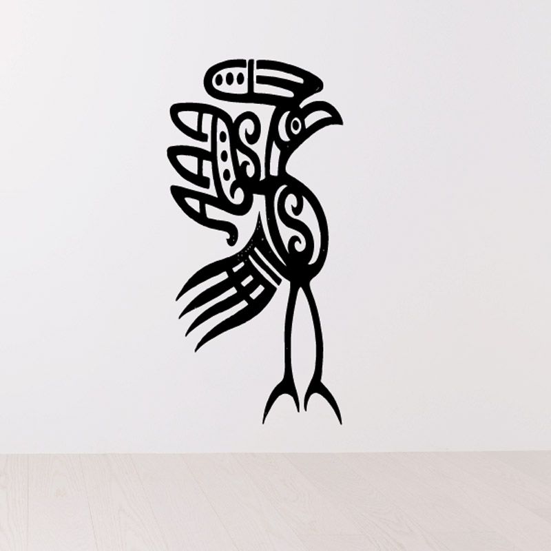 Black stork wall decal with tribal-style line art, outlined bird with long beak