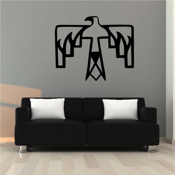 Tribal eagle wall decal in black with geometric native-inspired design