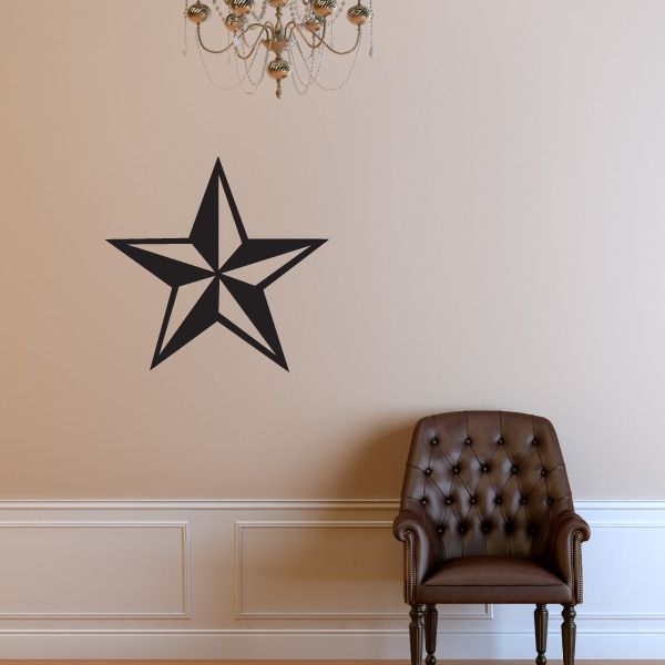 Nautical star wall decal, black five-point star with compass-style lines