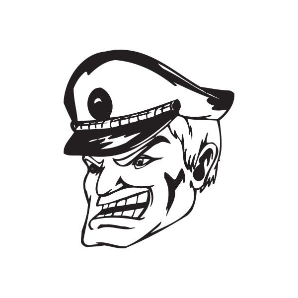 Naval officer face decal, black-and-white portrait with peaked hat