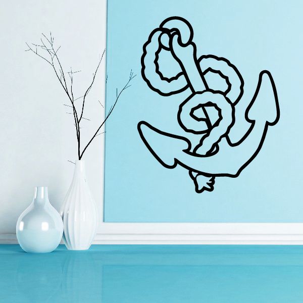 Nautical anchor line-art wall decal, black vinyl